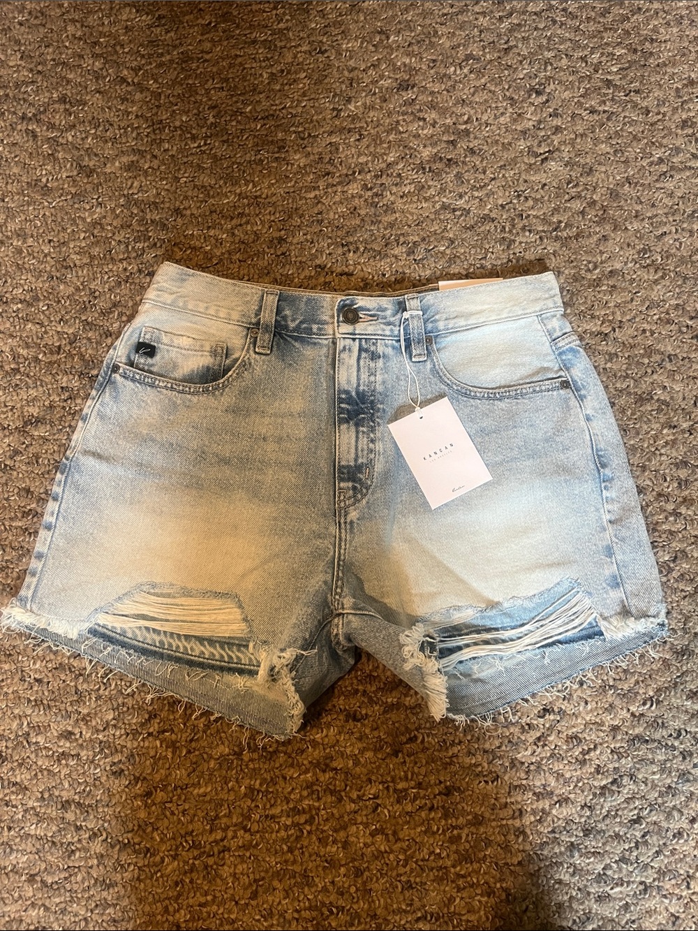 KanCan Light Blue Distressed High-Rise Jean Shorts